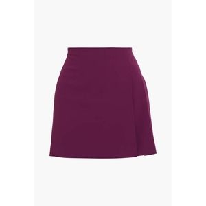 Alice + Olivia Semira Pleated Crossover Mini Skirt Women's 4 Purple Crepe Solid